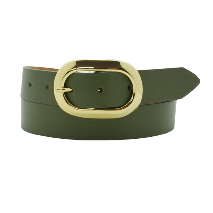 Schlichter Ledergürtel mit ovaler goldener Schließe – Annamatoni Accessoires
