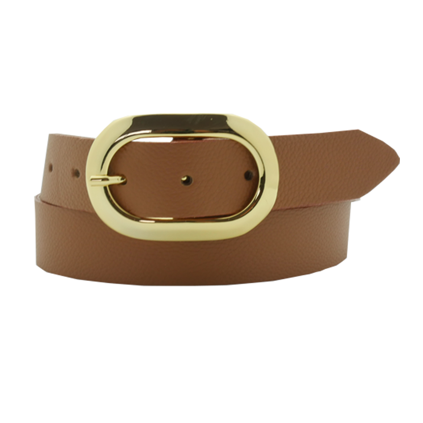 Annamatoni – Ledergürtel mit ovaler Accessoires goldener Schließe Schlichter